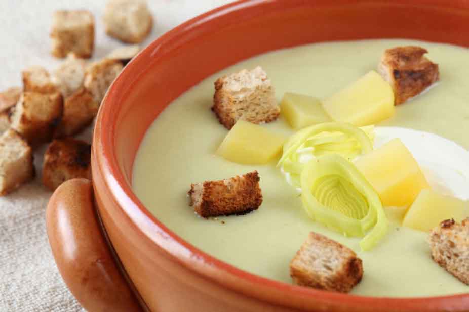 What's different about this leek and potato soup? Unlike other recipes, this one uses the green leek leaves as well as the white part of the leek to give you more bang for your buck.